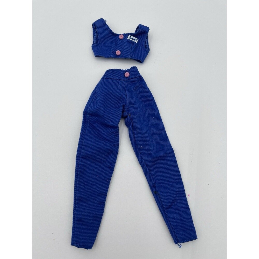 Vtg 90s Barbie 2 Piece LEE JEANS Blue Denim Look Outfit Crop Top and Jeans